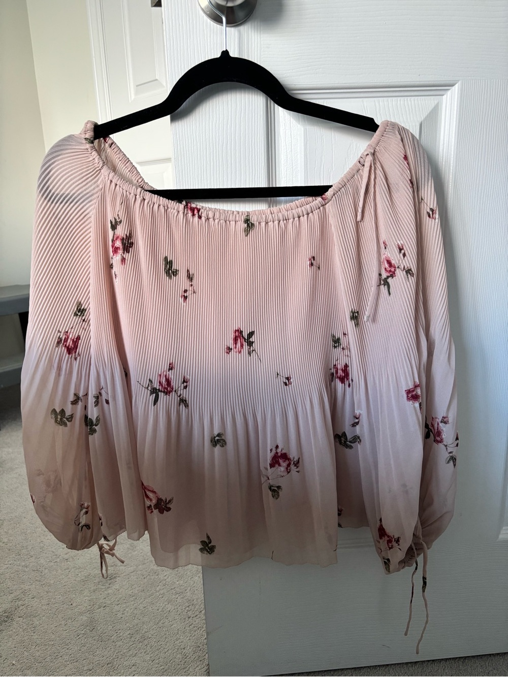 Wilfred Blush Floral Off-Shoulder Pleated Peasant Blouse